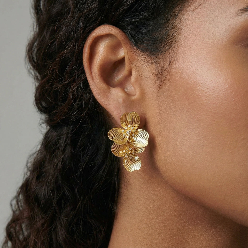 Pendientes Dobles Flor Dorada