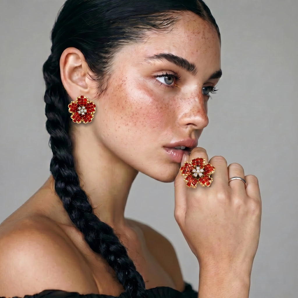 Pendientes de Tuerca Flor de Rubí