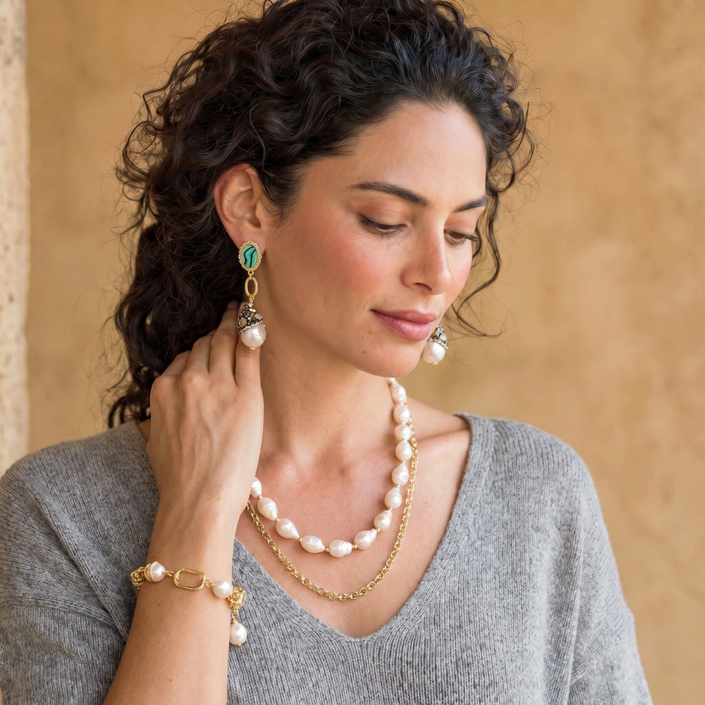 Pulsera de Cadena con Perla Dorada