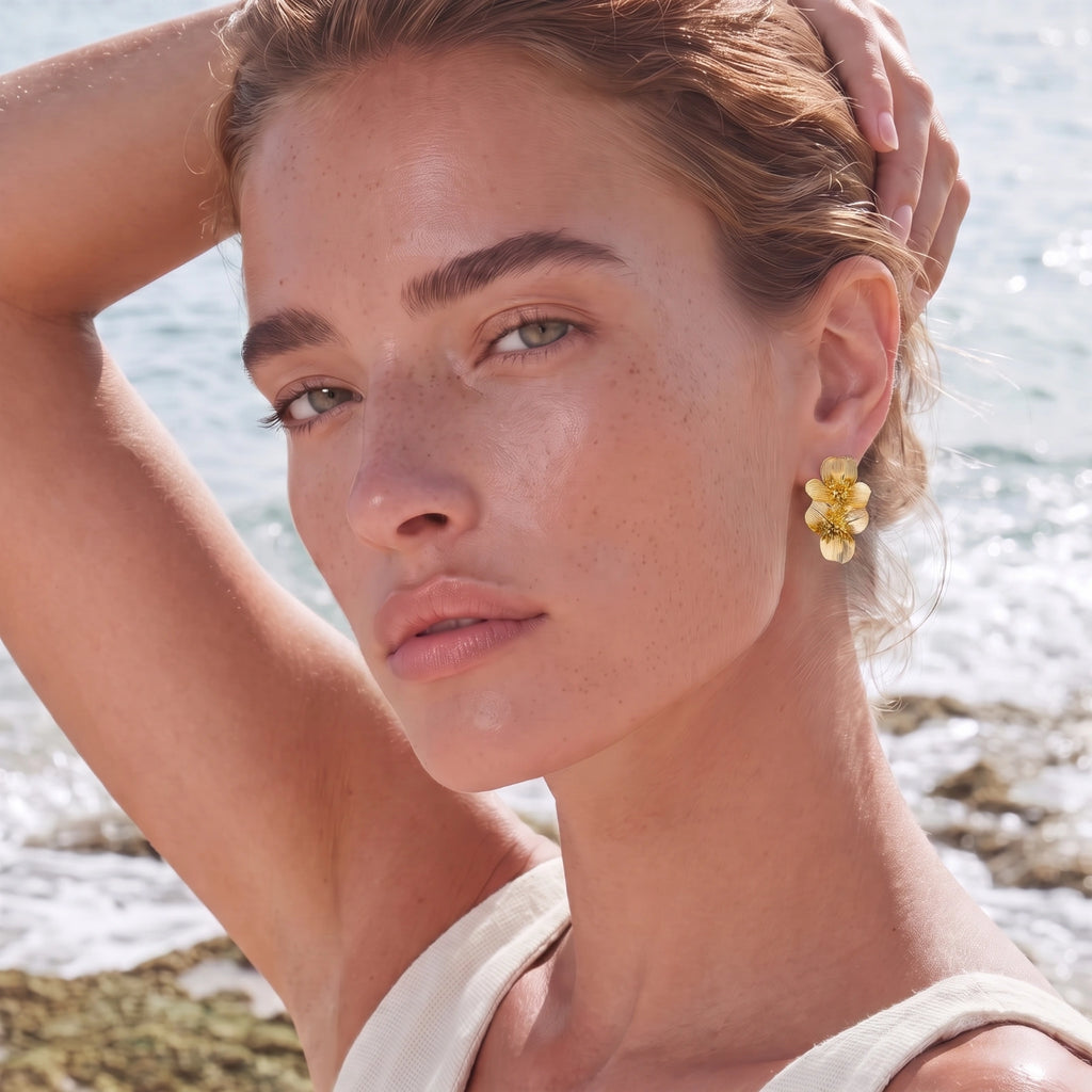 Pendientes Dobles Flor Dorada